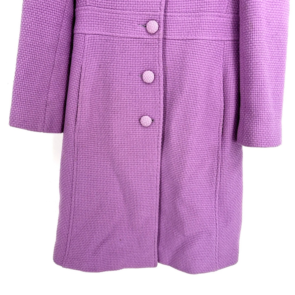 Y2K Marvin Richards Elegant Lavender Tweed Wool Blend‎ Dress Coat Fur Trim XS - Picture 4 of 15